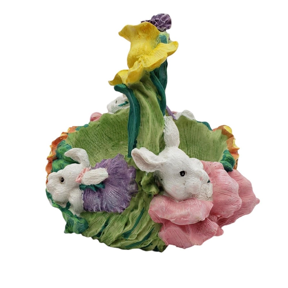 Vintage Resin Easter Bunny Basket with Flowers Sunflowers GREAT Details Colorful - Picture 4 of 9